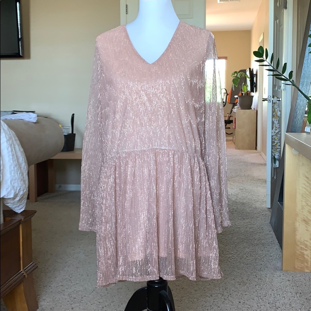 Drop waist metallic rose gold dress
